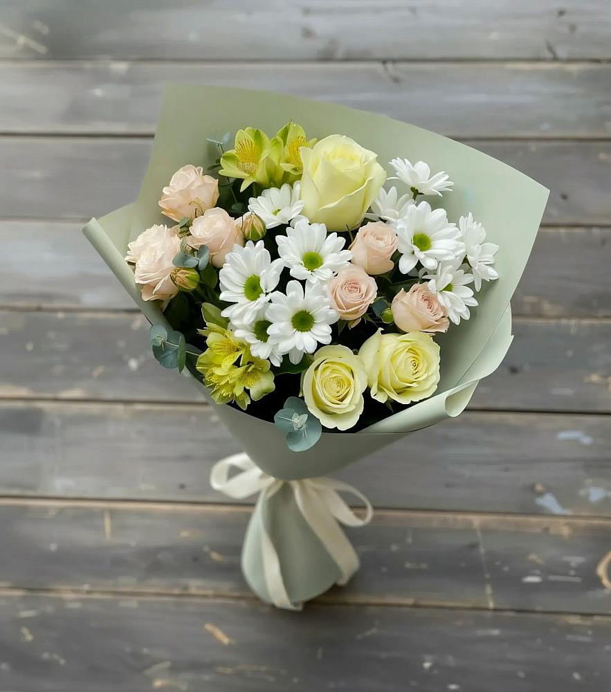 Букет цветов из: Альстромерии, Розы и Хризантемы в Усть-Донецком
