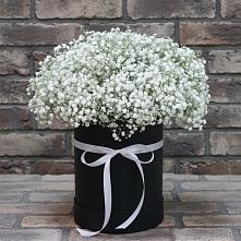 Цветочная композиция из Гипсофила в шляпной коробке в Усть-Донецком